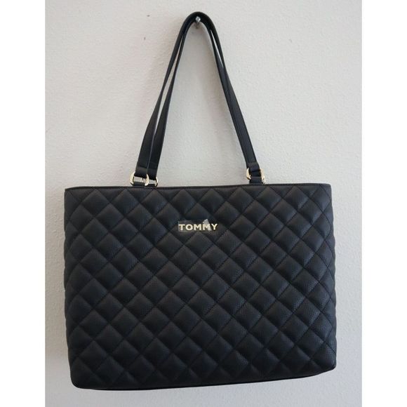 Tommy Hilfiger 69J8162 001 Women's Large Black Quilted Shoulder Tote Bag - Picture 1 of 8